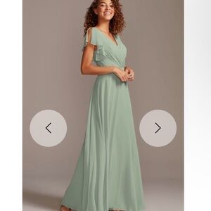 David's Bridal Dusty Sage Green flutter sleeve Bridesmaid Dress NWT